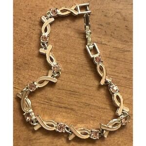 Avon Pink Ribbon Breast‎ Cancer Awareness Tennis Bracelet Crystals Enamel